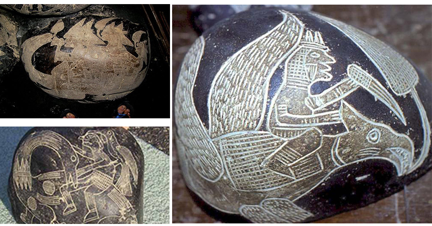 Đá khắc 10000 tuổi hình con người cưỡi khủng long