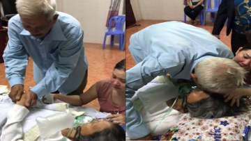 Không cầm được nước mắt: Thời khắc chia xa, chồng già nắm chặt tay vợ, hẹn gặp lại nhau kiếp sau